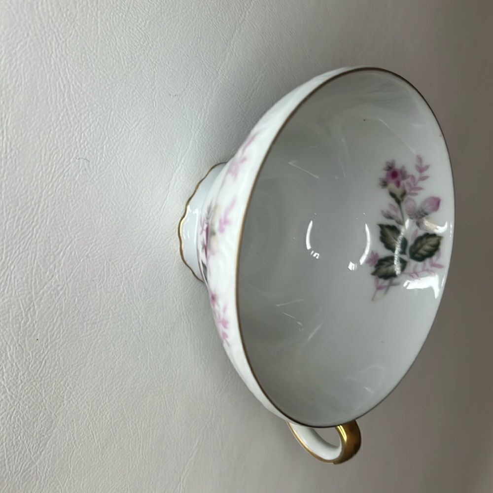 Harmony House Tea Cup Fine China Eugenie Rose Japan 6 Ounce Gold White Pink Rose